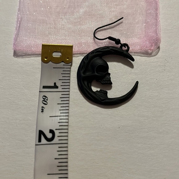 Black Skull Moon Earrings - Picture 6 of 6